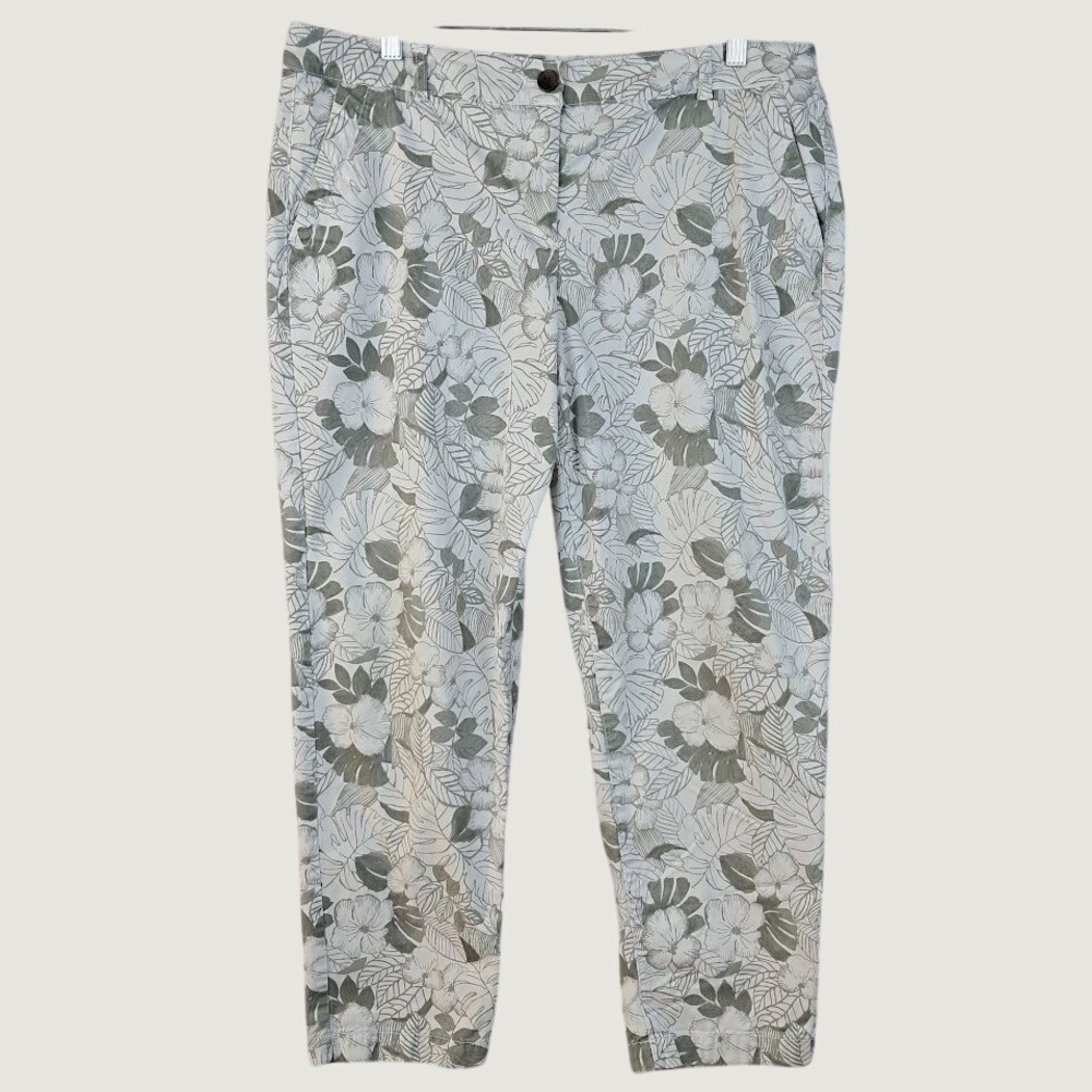 Talbots 16P Weekend Chino Botanical Ankle Pants Sage Green White Cotton Stretch
